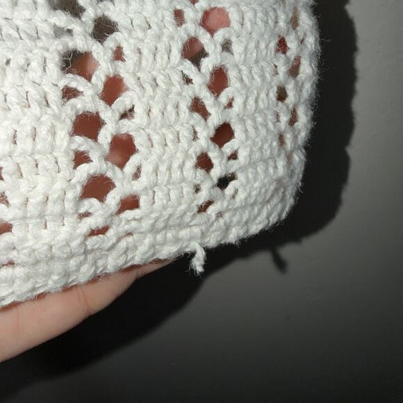 Express Tricot Vintage 90s White Crochet Sweater Womans M Vest Boho Ramie Cotton - Picture 7 of 9